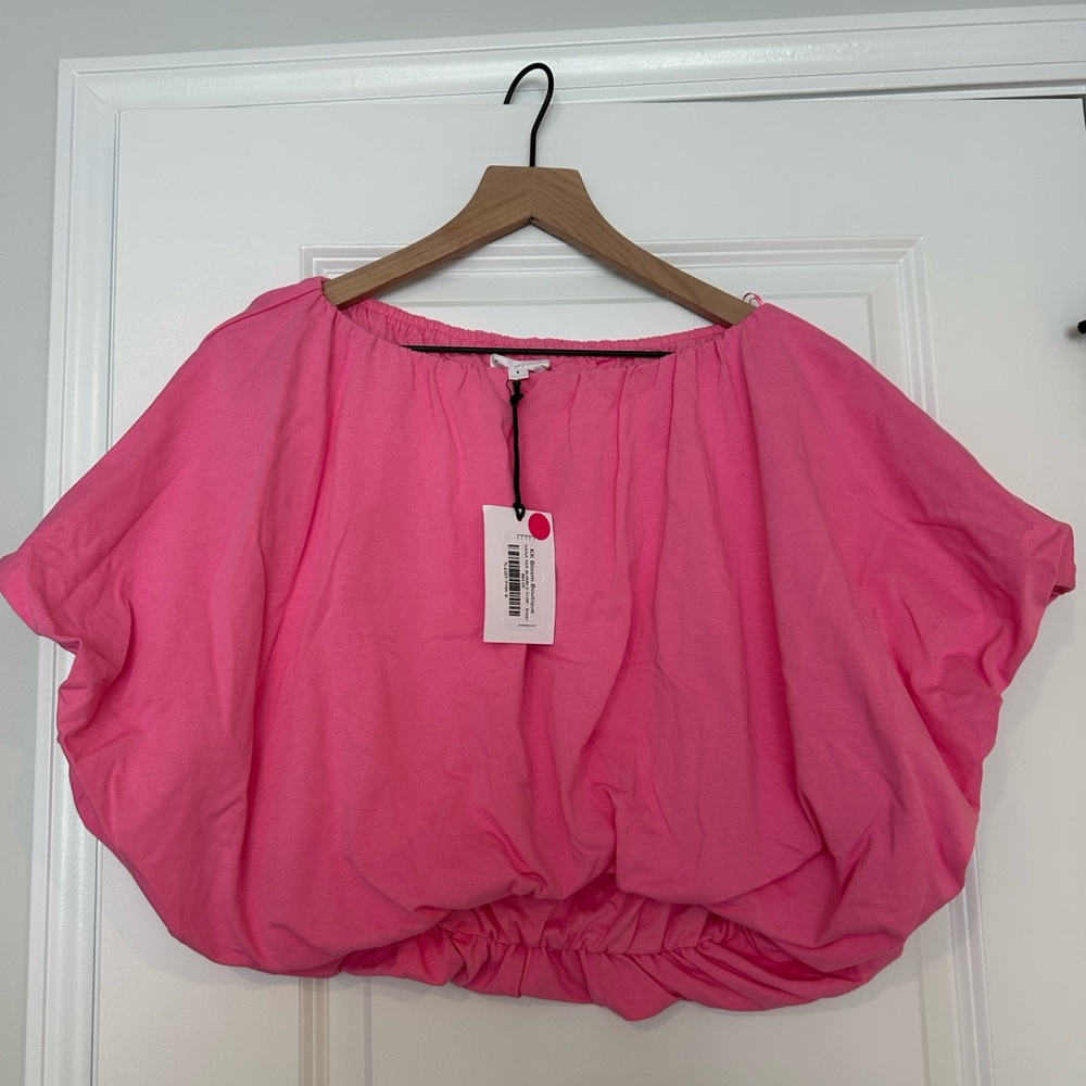 NWT Grey Lab Bubble Hem Hot Pink Crop Top Size S - Picture 2 of 7